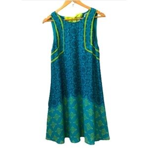 Hatley teal & grn trapeze lined slvlss drss w bow tie in bk SZ M mermaid